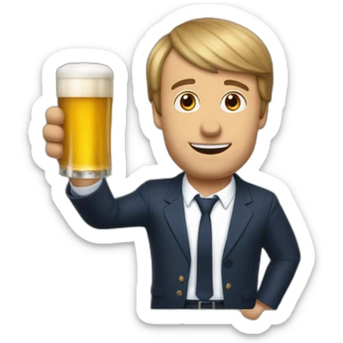 un chien qui boit une bière accompagné de Emmanuel Macron sticker