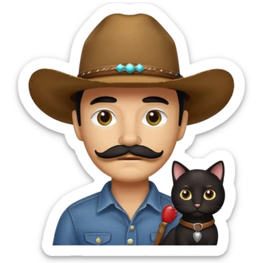 combine the cowboy empjis with a bclack cat emoji and make it have a moustache sticker