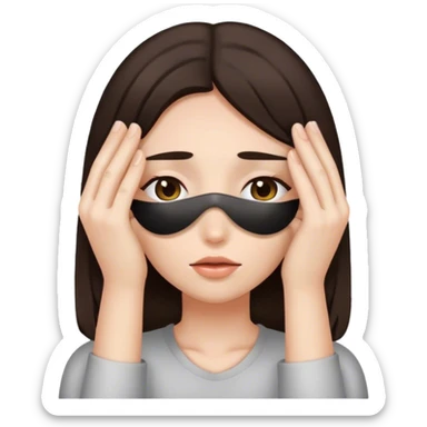 girl covering her eyes dark brown hair sticker