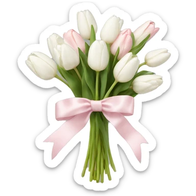 White tulips bouquet with light pink bow  sticker