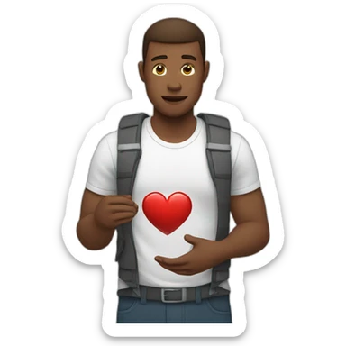 White man holding a broken heart sticker