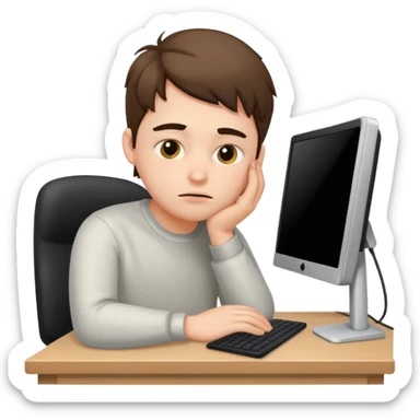 young programmer working at the computer, embarrassed sticker
