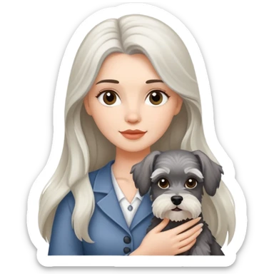 Beautiful long-haired white woman holding a schnauzer sticker
