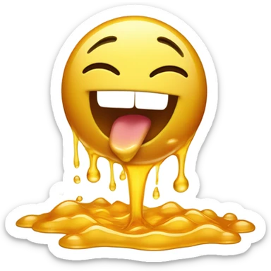 emoji vomiting honey looking really happy because of that, the honey is really long tho splitting into 2 ball-like looking piles, while still looking veiny  sticker