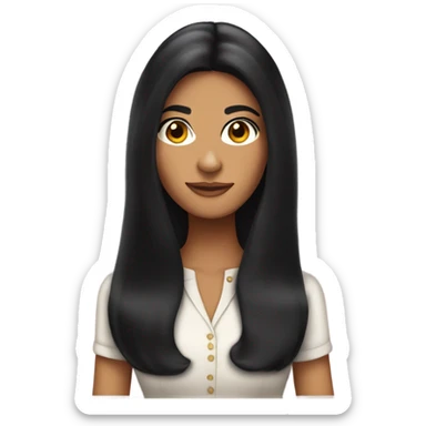 Tanned woman with long black hair wearing 60s style outfit and hair sticker
