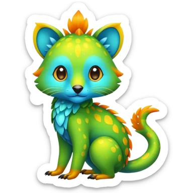 Colorful neon-colored tropical exotic shiny beautiful fantasy-Cacomistle-oncilla-animal-hybrid (full body) sticker