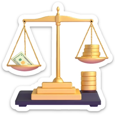 gold scale with money on one side and beauty products on the other sticker