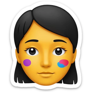 The emoji should represent transforming a photo into art. Center: a simple silhouette of a face or portrait. Around the face: small artistic brush strokes or palette dots to symbolize painting. Style: flat emoji style, highly recognizable at small size sticker