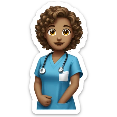 nurse blue scrubs curly brown hair hazel eyes sticker