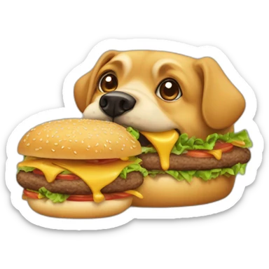 Un chien qui mange un hamburger  sticker