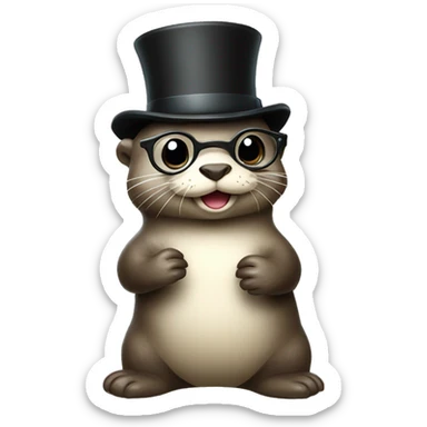Cute Otter with glasses and top hat holding a lot bunch of scallops sticker