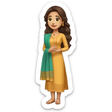 cute women in kurti dupatta sticker