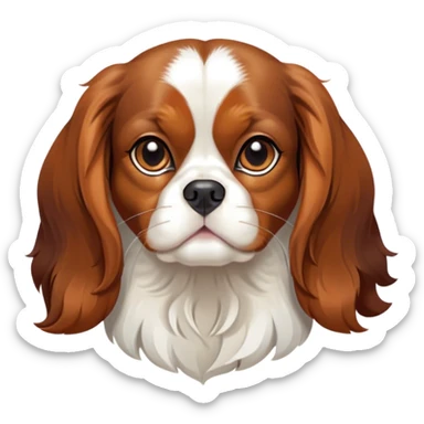 Cinematic Noble Tri-Colour Cavalier King Charles Spaniel Portrait Emoji, Poised and regal, with a graceful, medium build and a well-groomed tri-colour coat featuring rich black, white, and tan markings, soulful brown eyes, Simplified yet sharp and sophisticated features, highly detailed, glowing with a soft, dignified glow, high shine, intelligent and affectionate, stylized with an air of elegance, focused and attentive, soft glowing outline, capturing the essence of a watchful and refined companion, so majestic it feels as though it could step out of the screen with effortless authority! sticker