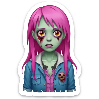 Create a female zombie emoji with long, straight hair in hot pink and bangs. sticker