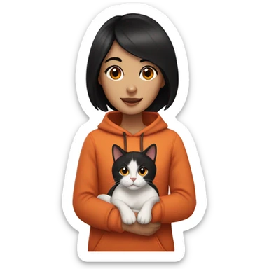 girl with black hair and brown eyes with a orange cat sticker