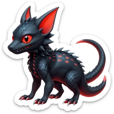 Futuristic Black Dark Abyssal Ethereal Modern Salandit-Litten-Noibat-Abyss-Lykoi-Fakémon-creature-hybrid Full Body sticker