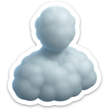 shoulder-up person fully composed of white fluffy convex clouds, matte glass style, volumetric and soft clouds sticker