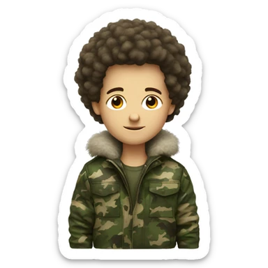 a white boy with fluffy hair and camo jacket sticker