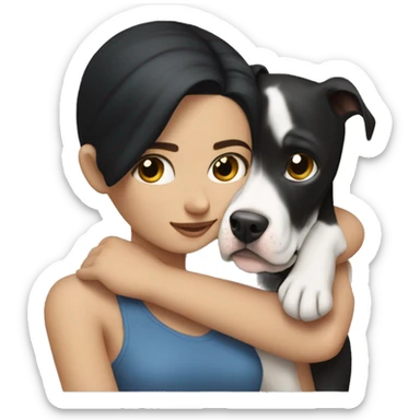 White Girl with black hair hug a pitbull sticker