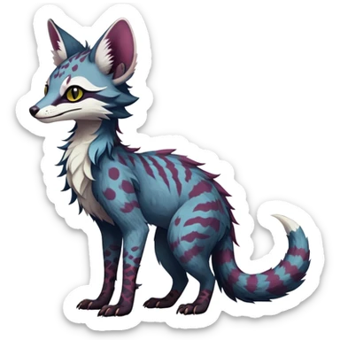 Feral Rare Fantasy dark colorful Vernid-Sergal-Genet-Trico-species by LiLaiRa, random markings, tufted tail, tufted ears, full body sticker