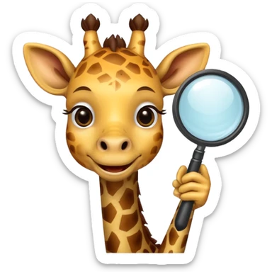 curious giraffe with creepy smile and with magnifying glass sticker