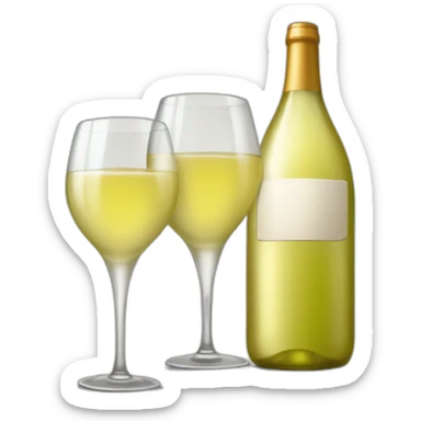 1 piece of big bottle with sign "CAVA" and 2 pieces same clinking glasses of white wine sticker