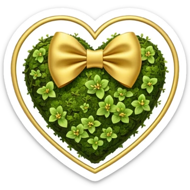 mossy forest heart with a gold bow decorated with heart pattern on the bow sticker