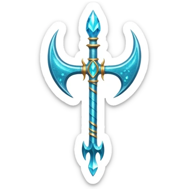 Cyan Poseidon's trident with glitter and water effects around it. sticker