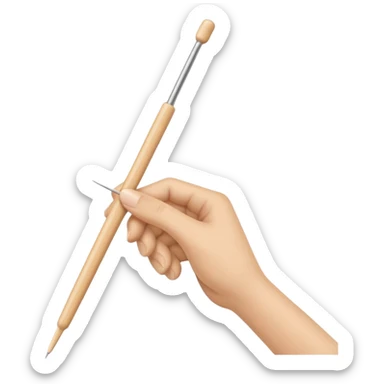 hand holding 1 knitting needle sticker