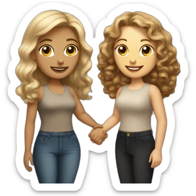tan curvy woman with black curly hair shakes hands with a curvy pale woman who has straight light brown hair sticker