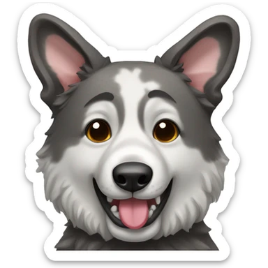 grey brindle colored shepherd with a panda toy in its mouth sticker