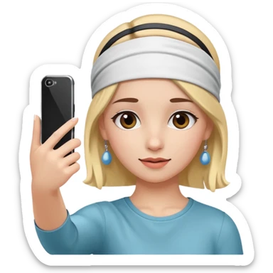 girl with headband taking selfie sticker