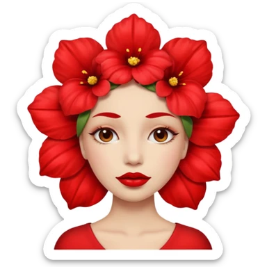 Create an emoji that lips are big, red, shiney and have flower on her head sticker