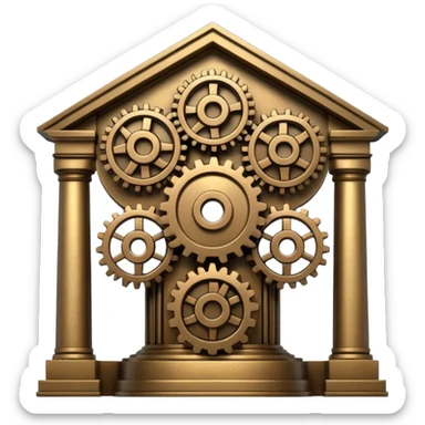 Bank with cogs sticker