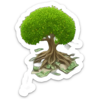 an open book with a money tree coming outside from the middle of the book  sticker