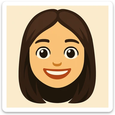 Create an emoji-style portrait based on the reference image. Focus on a friendly and cheerful expression with simplified features, a round face, large eyes, and a warm smile. The style should resemble emoji aesthetics with clear and concise features. sticker
