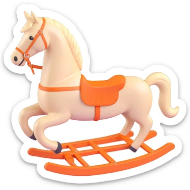 rocking horse, 3D style, pine wood light color, Hermès orange accent, minimal design, no text sticker