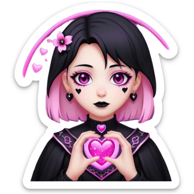 goth sakura black heart with glowing pink outline and magical sparkles sticker
