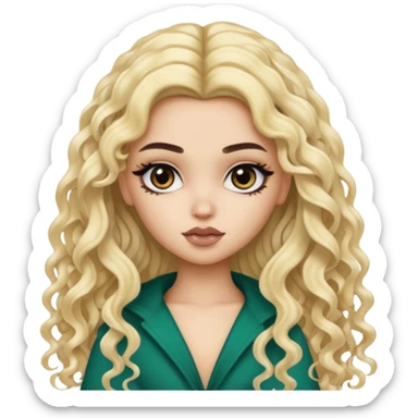split dye leftside blonde rightside black long curly hair, pretty pale bratz Saudi baddie sticker