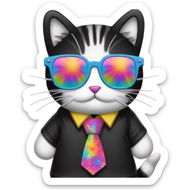 Psychedelic trippy tie die cartoon kawaii miffy Cathy hello kitty cat wearing black sunglasses  sticker