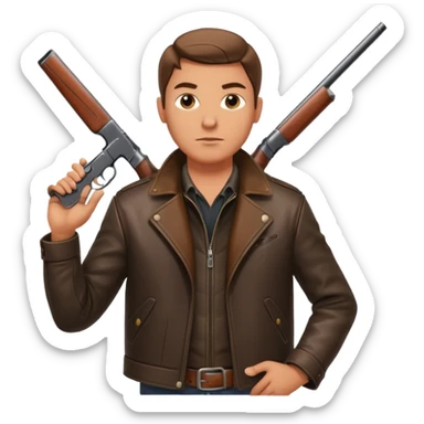 man hunter with a shotgun slung over shoulder, confident stance sticker