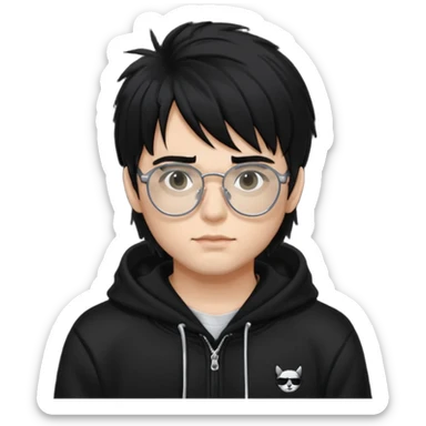 chrome hearts glasses,man, black hair,white,normal,fluffy fringe,black hoodie sticker