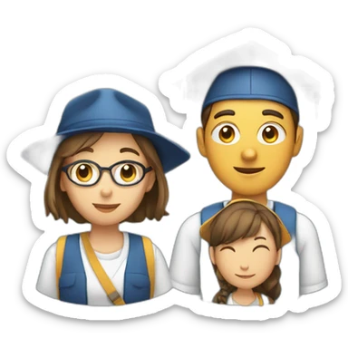 a student with three women and two men wearing a school cap sticker