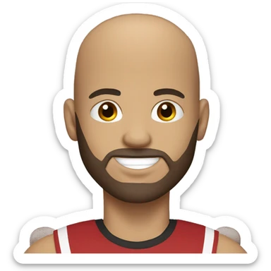 Bald football player with beard, brown eyes, black sport tshirt sticker