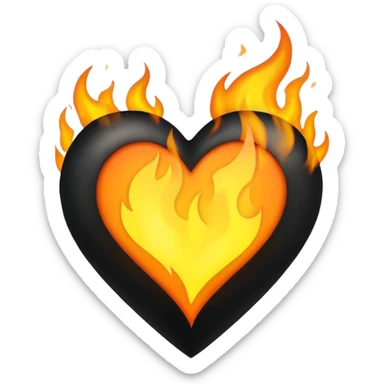 black heart on fire with yellow flames sticker