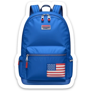blue backpack with tommyjeans logo like american flag ony at the bottom pocket  sticker