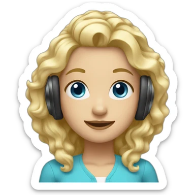 smart blond women with wave hair blue eyes headphones sticker