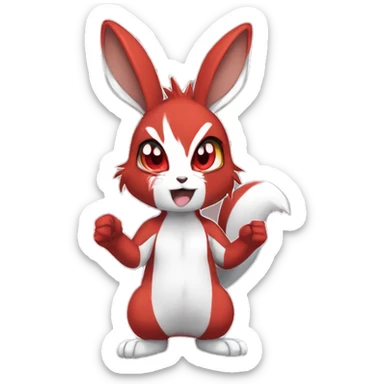 Anthro Sona Angry Edgy Fakemon Full Body Red Rabbit Squirrel Chibi Cute  sticker
