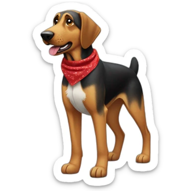 Coonhound/German Shepherd dog wearing small plain red bandana walking left semi realistic with floppy ears sticker
