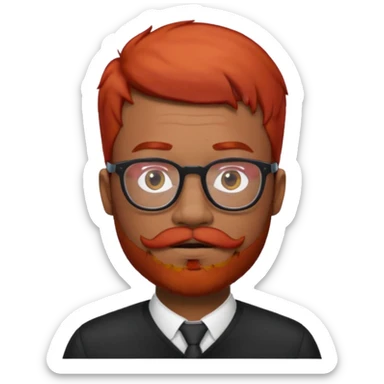 Dark Black man with short red hair and red beard and red mustache with glasses sticker